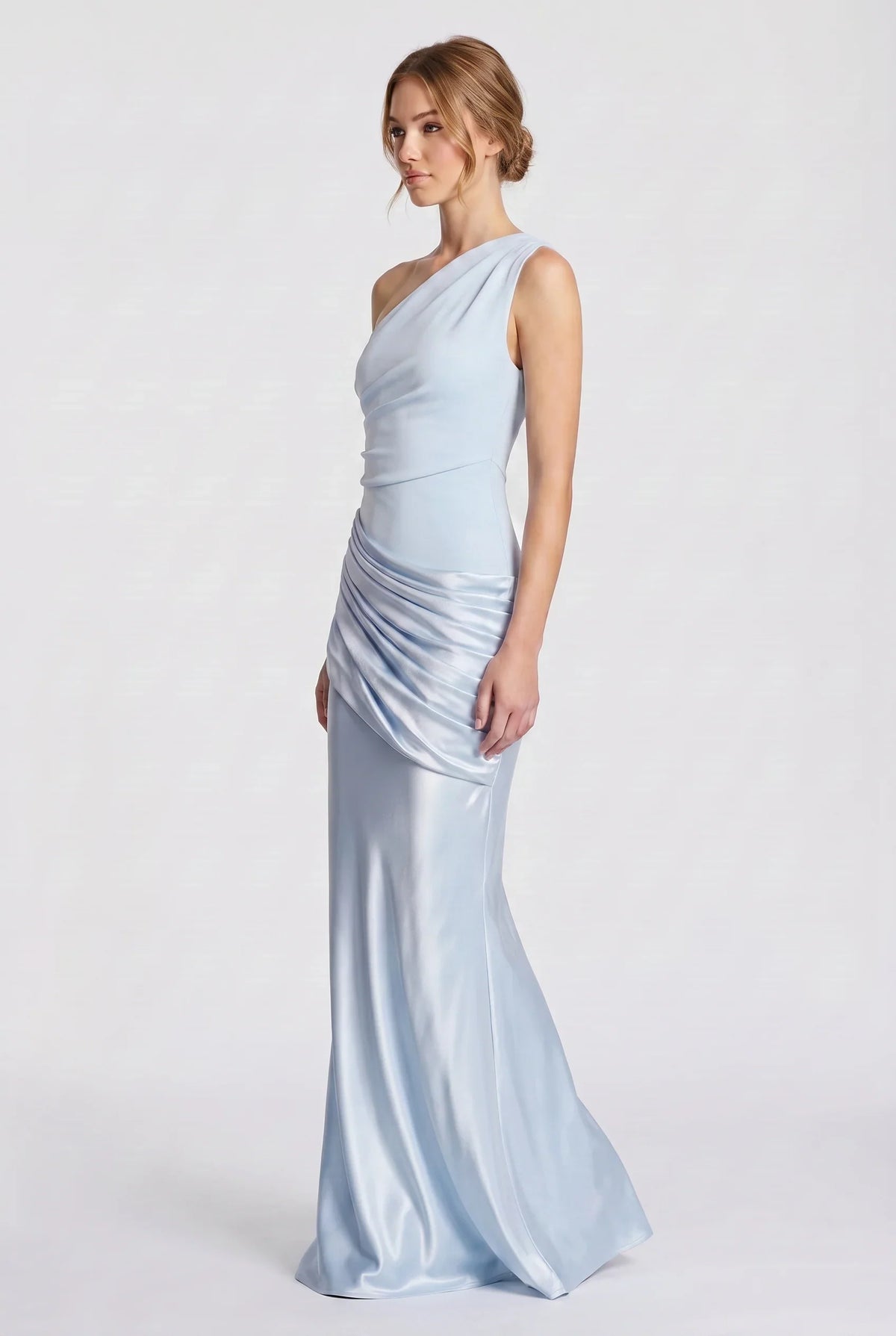 Damen One-Shoulder-Maxikleid mit Satin-Drapierung