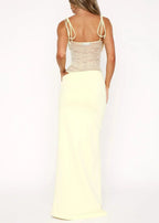 Damen Maxikleid mit Spitzen-Corsage und Spaghettiträgern