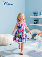 Disney Stitch Mädchen Ärmelloses Rundhalskleid inklusive Schleife & Blumenmuster - Leichter Polyester-Spandex