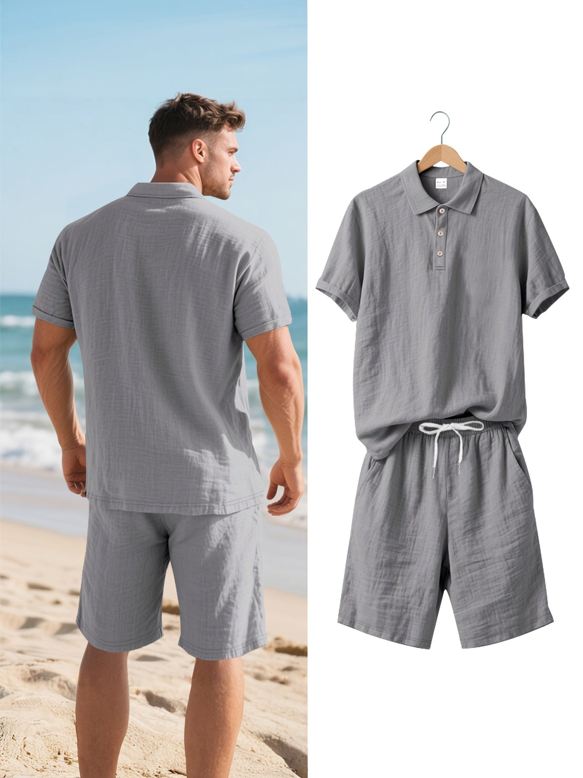 Herren Leinen Polo sowie Shorts Set – Bequem und Lässig für Warme Tage