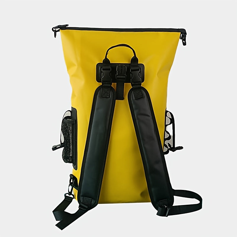 Wasserdichter 25L Rolltop-Rucksack mit mehreren Fächern, stabiler Schnallenversiegelung sowie Netz-Seitentasche