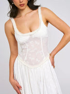 Damen Maxikleid mit Corsagen-Optik und Beinschlitz