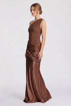 Damen One-Shoulder-Maxikleid mit Satin-Drapierung