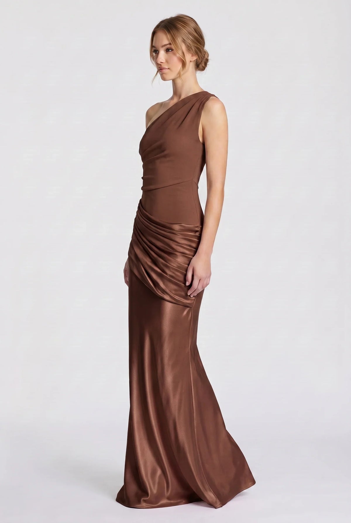 Damen One-Shoulder-Maxikleid mit Satin-Drapierung