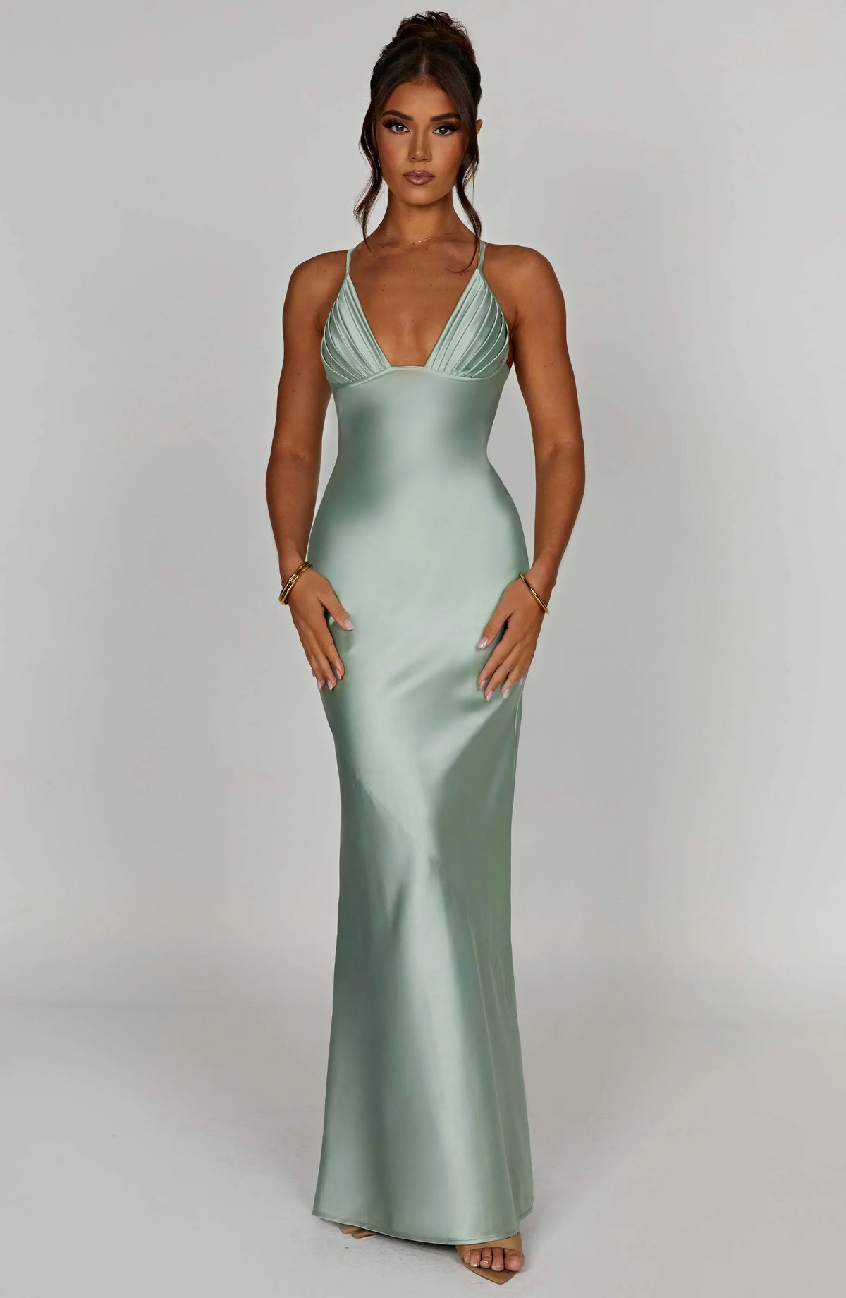 Miriam – Satin-Maxikleid mit Neckholder und Falten