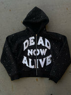 Hoodie mit Reißverschluss und Grafikdruck in Schwarz