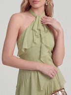 Maxikleid mit Neckholder und Rüschen