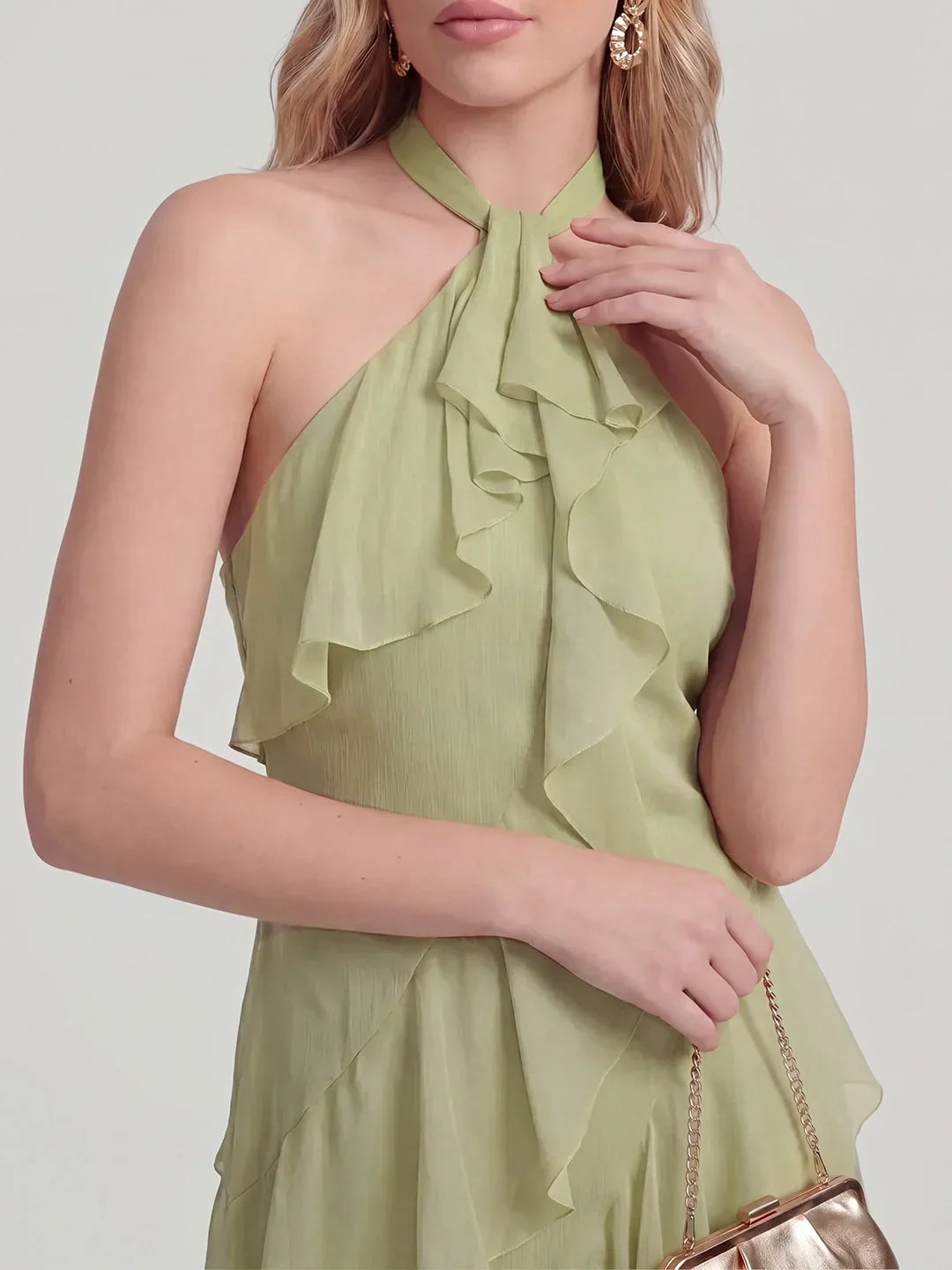 Maxikleid mit Neckholder und Rüschen