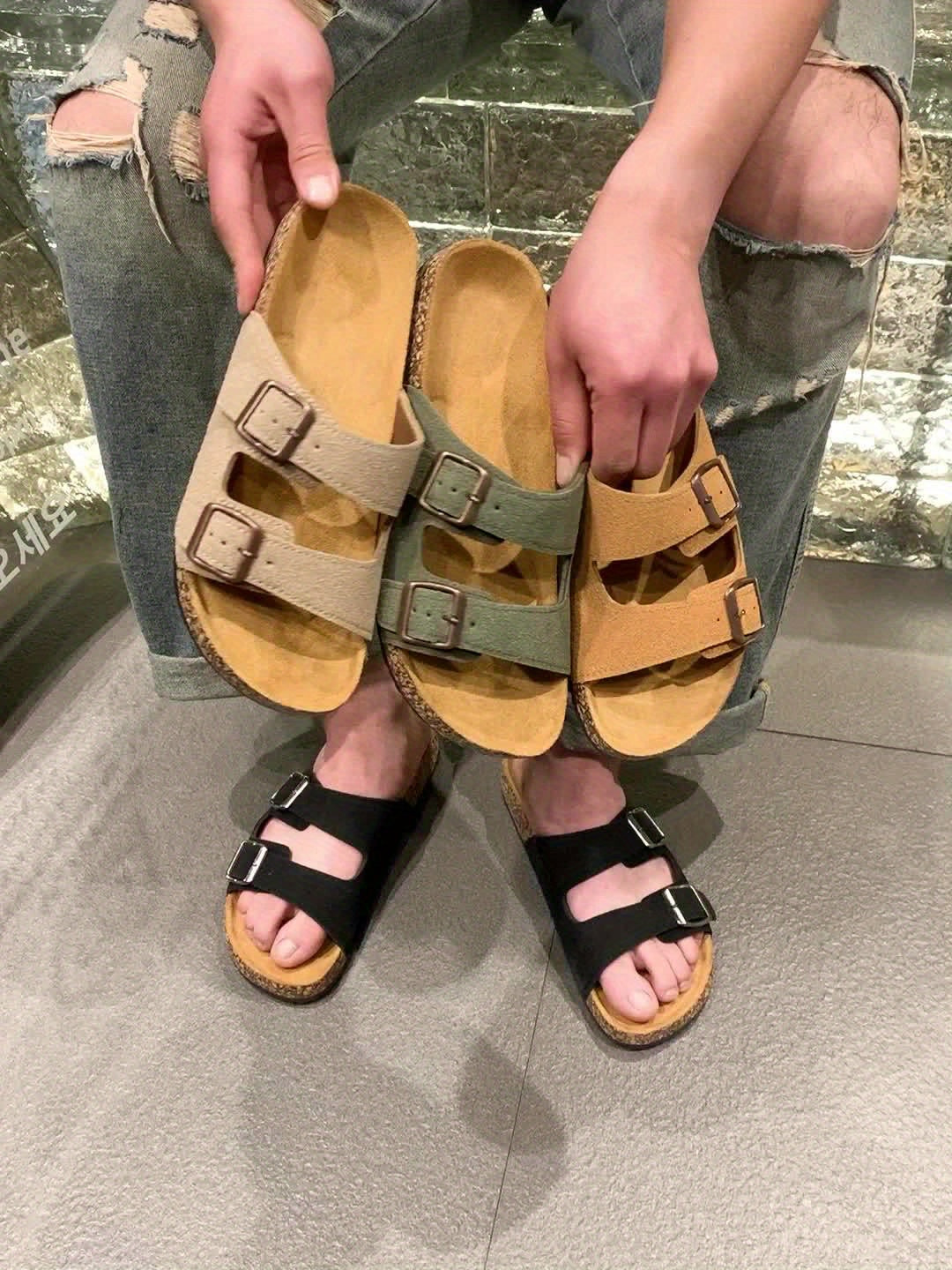 Retro-Sandalen mit doppelten verstellbaren Schnallen für Herren – Komfortabel und elegant für Herren