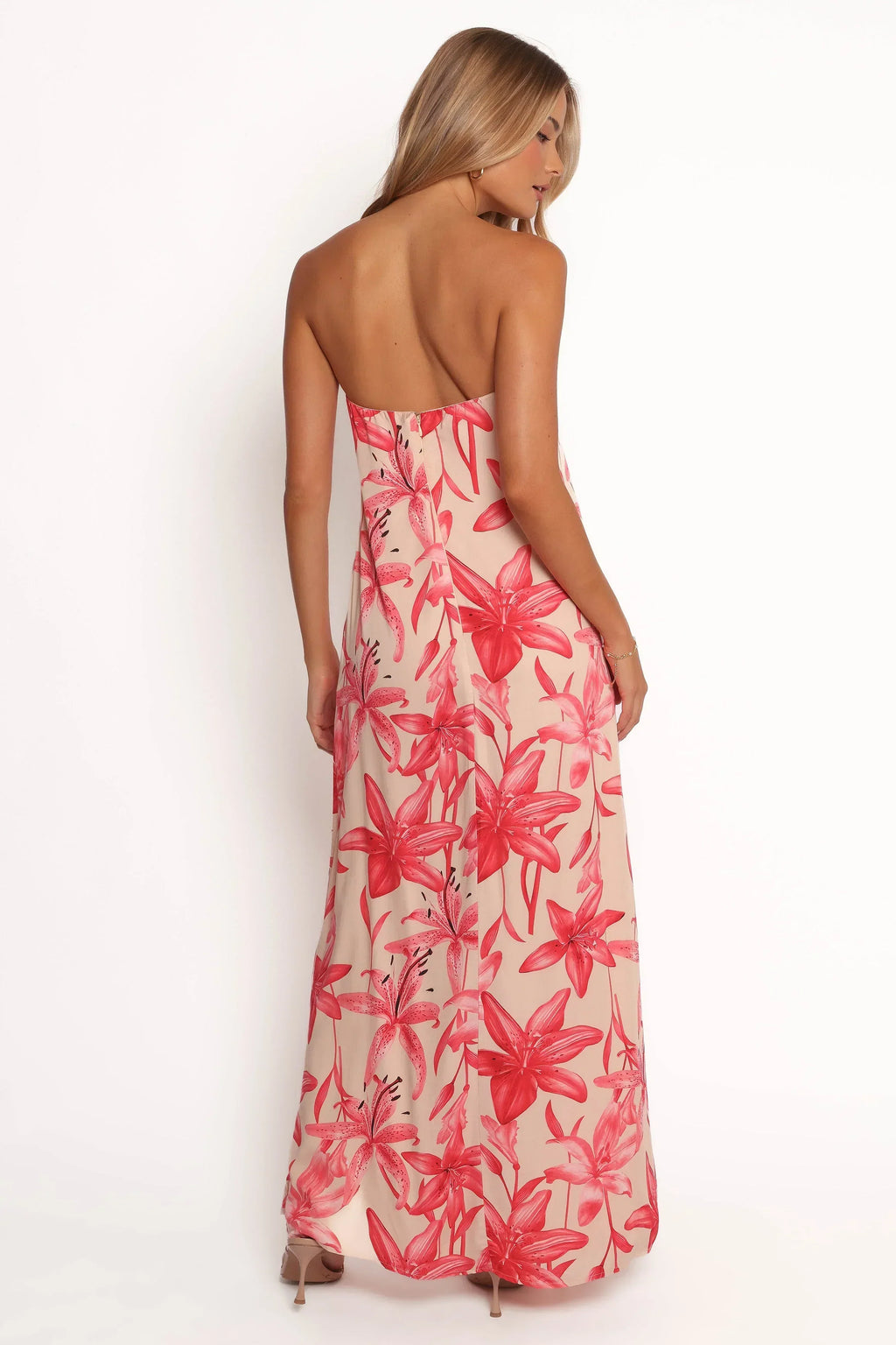Lani – Schulterfreies Maxikleid mit A-Linien-Rock und Blumenmuster