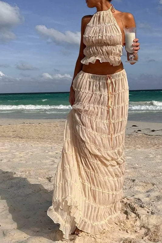 Maxikleid mit Neckholder und Raffung