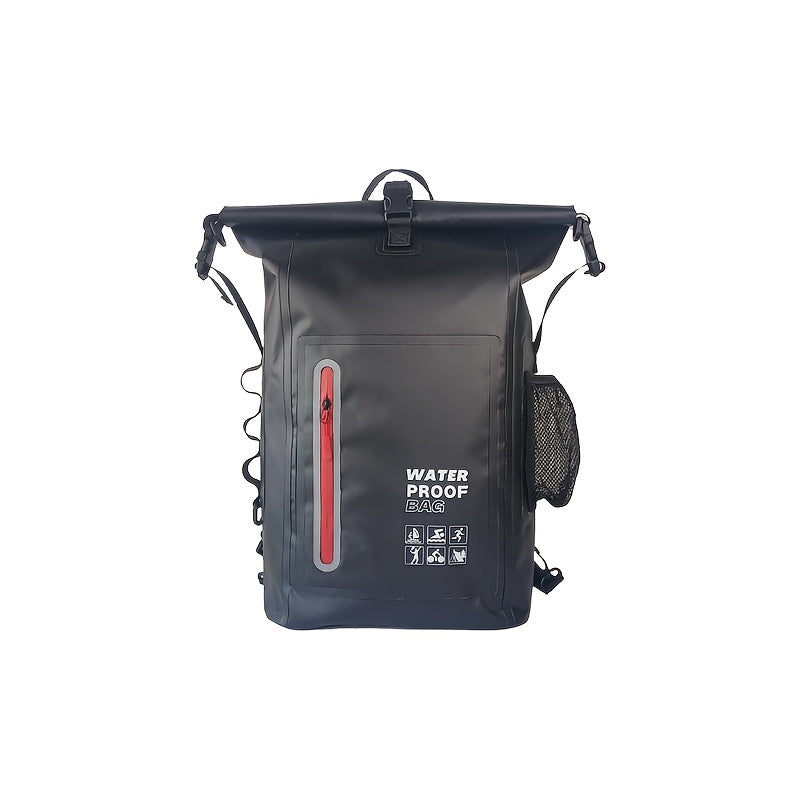 Wasserdichter 25L Rolltop-Rucksack mit mehreren Fächern, stabiler Schnallenversiegelung sowie Netz-Seitentasche