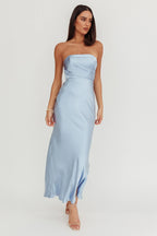 Damen Satin-Maxikleid trägerlos mit Drapierung