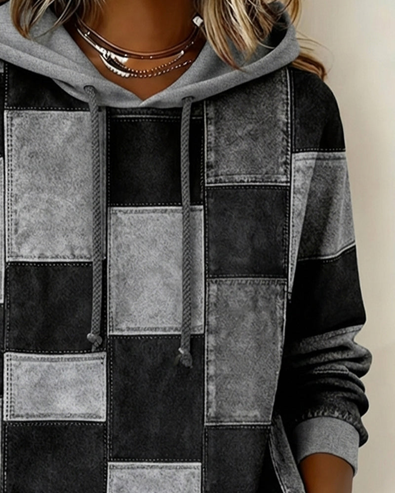 Schicker Langarm-Karierten Kapuzenpullover