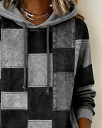 Schicker Langarm-Karierten Kapuzenpullover
