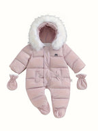 Snowy Baby Strampler – Warmer Winter-Overall inklusive Kapuze für draußen