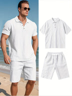 Herren Leinen Polo sowie Shorts Set – Bequem und Lässig für Warme Tage