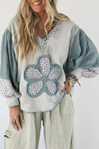 Hoodie mit Blumenmuster, Patchwork und Strickstruktur