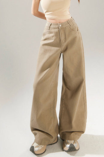 Jeans mit weitem Bein in Khaki