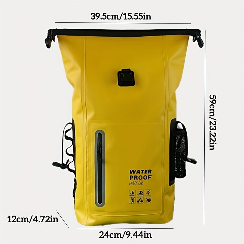 Wasserdichter 25L Rolltop-Rucksack mit mehreren Fächern, stabiler Schnallenversiegelung sowie Netz-Seitentasche