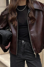 Jacke mit Kunstleder in Braun mit Leder