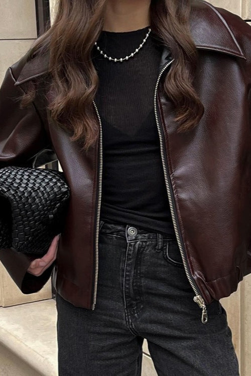 Jacke mit Kunstleder in Braun mit Leder