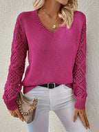 Stilvoller Langarm-V-Ausschnitt-Pullover
