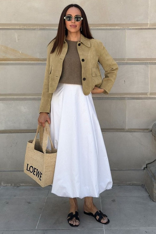 Jacke mit Reverskragen und Wildleder in Khaki