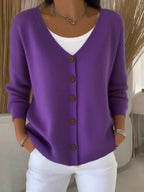 Langarm V-Ausschnitt Knopf Pullover