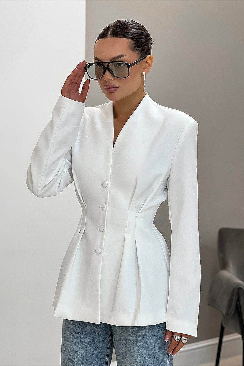Blazer mit V-Ausschnitt und Raffung