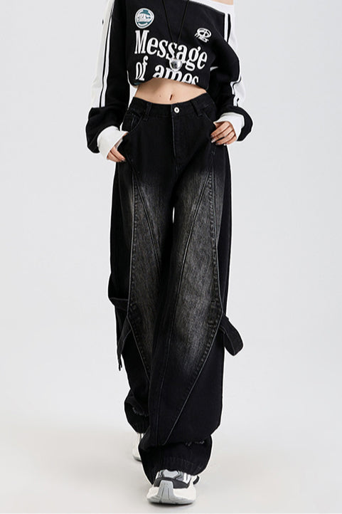 Jeans mit Patchwork in Schwarz