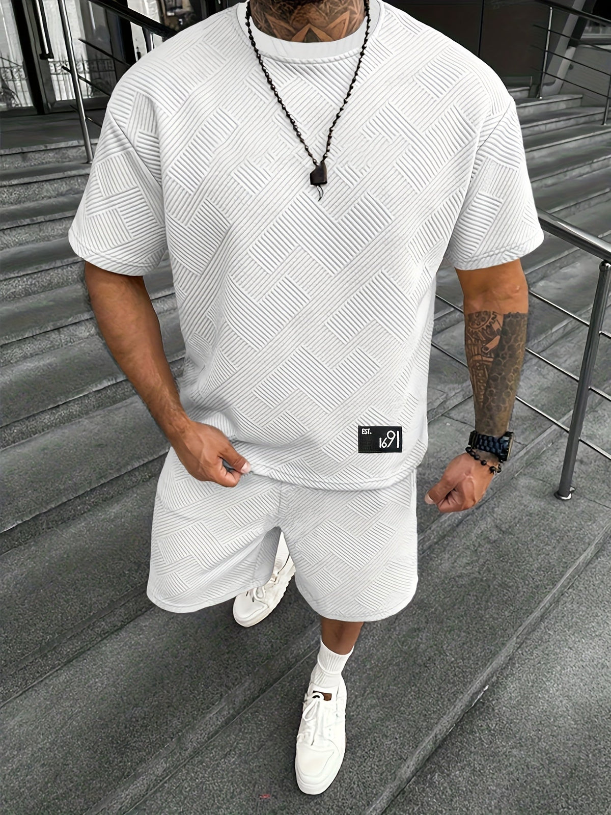 Herren Modisch Jacquard T-Shirt und Shorts Set – Lässig und Sportlich für Warme Tage
