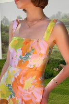 Ärmelloses Maxikleid mit Blumenmuster in Orange