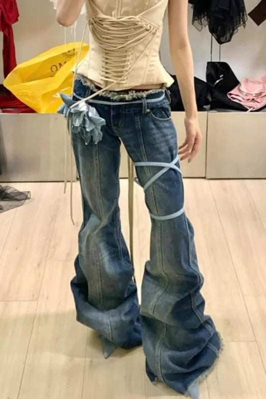 Jeans mit hoher Taille und Denim in Blau
