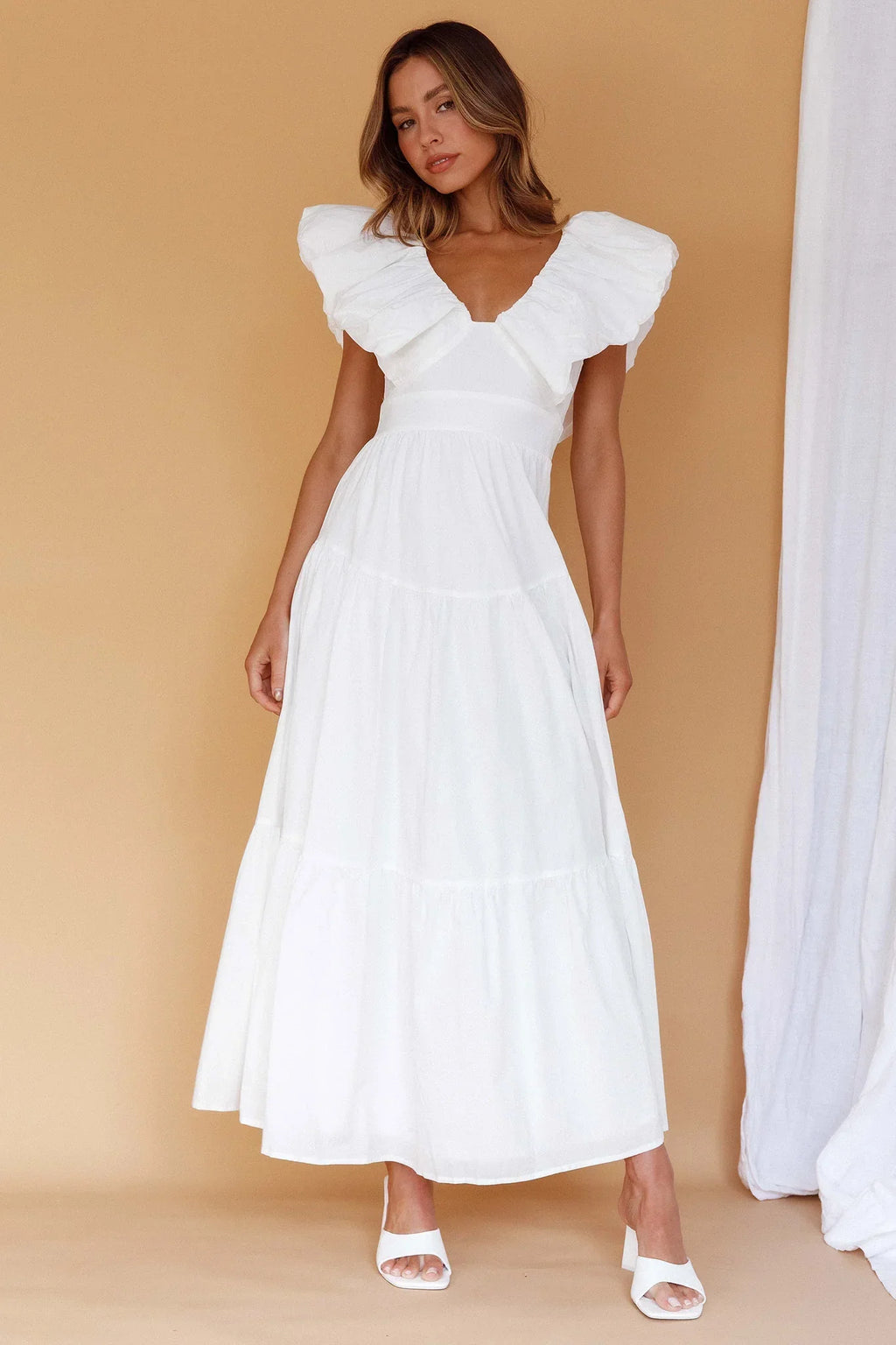 Kahlo – Maxikleid mit Puffärmeln und Rüschen