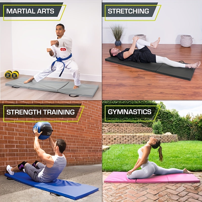 Tragbare Dreifach-Yogamatte mit dicker Polsterung, rutschfester PU-Oberfläche sowie Griff