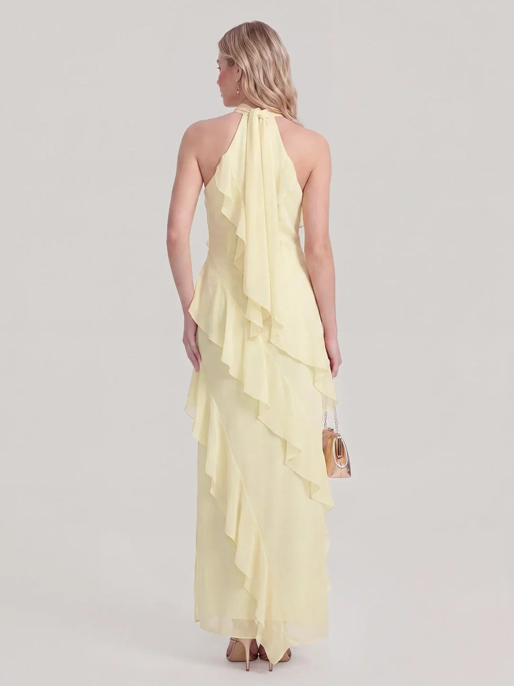 Maxikleid mit Neckholder und Rüschen