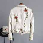 Lederjacke mit Blumenstickerei