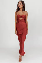 Satin-Maxikleid mit offenem Rücken und Korsett-Schnürung