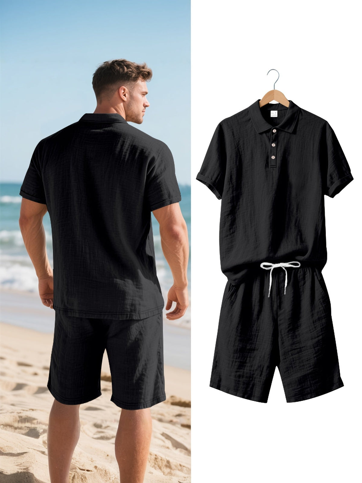 Herren Leinen Polo sowie Shorts Set – Bequem und Lässig für Warme Tage