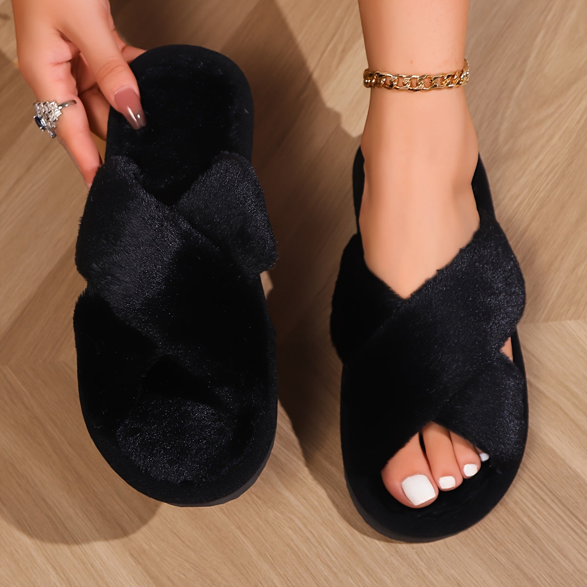 Damen Plüsch Slip-On Hausschuhe - Luxuskomfort inklusive Antirutsch