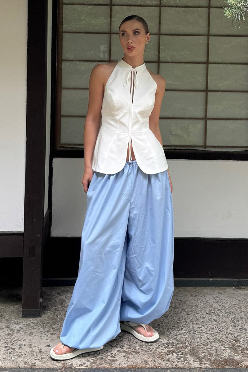 Hose mit weitem Bein und Baumwolle in Blau