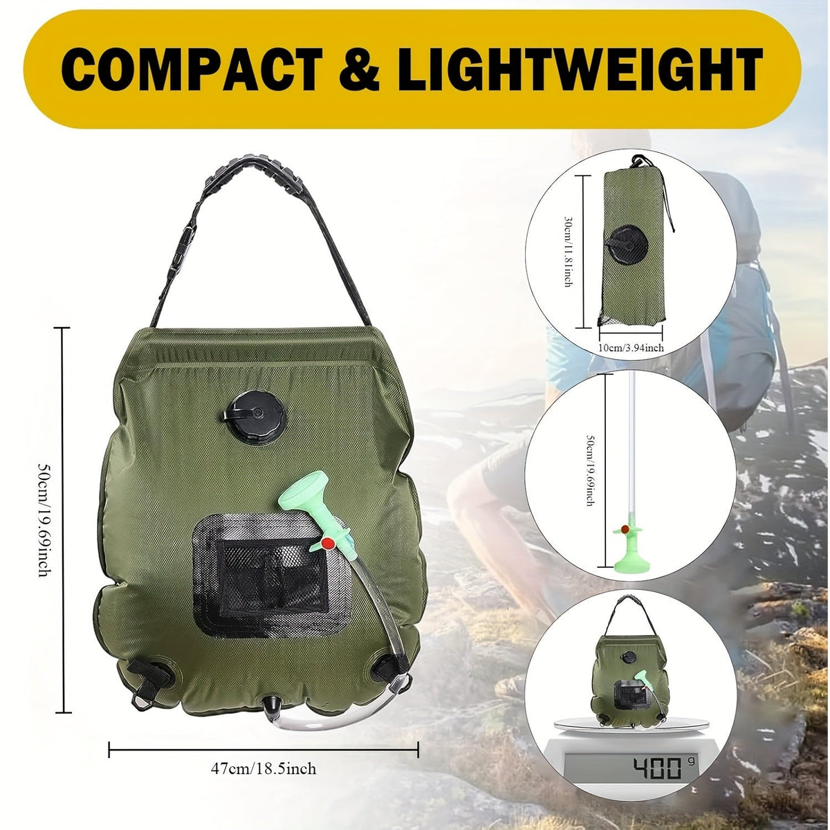 SunnyFlow Solar-Dusche Sack – Funktional, Auslaufsicher und Mit Temperaturmesser