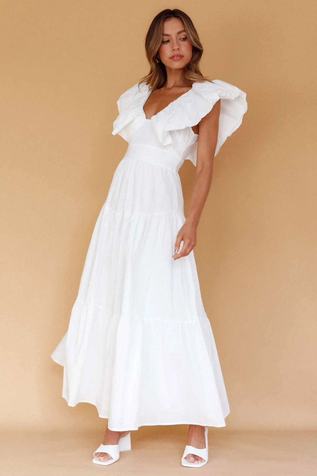 Kahlo – Maxikleid mit Puffärmeln und Rüschen