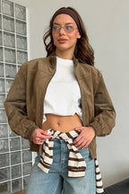 Jacke mit Wildleder in Khaki mit Reißverschluss