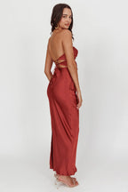 Satin-Maxikleid mit offenem Rücken und Korsett-Schnürung