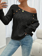 Langärmeliger Pullover Mit Zopfmuster, Lässiger Pullover Mit Rundhalsausschnitt