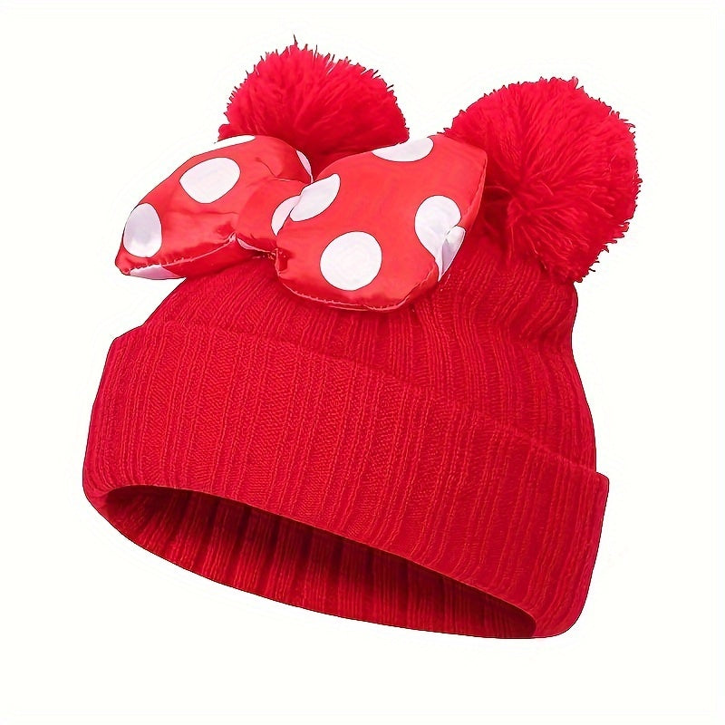Sanne Niedlicher Minnie Hut für Kinder – Gestrickte Beanie mit Schleife sowie Pompons