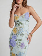 Romantic – Chiffon-Maxikleid mit Wasserfall-Ausschnitt und Blumenmuster