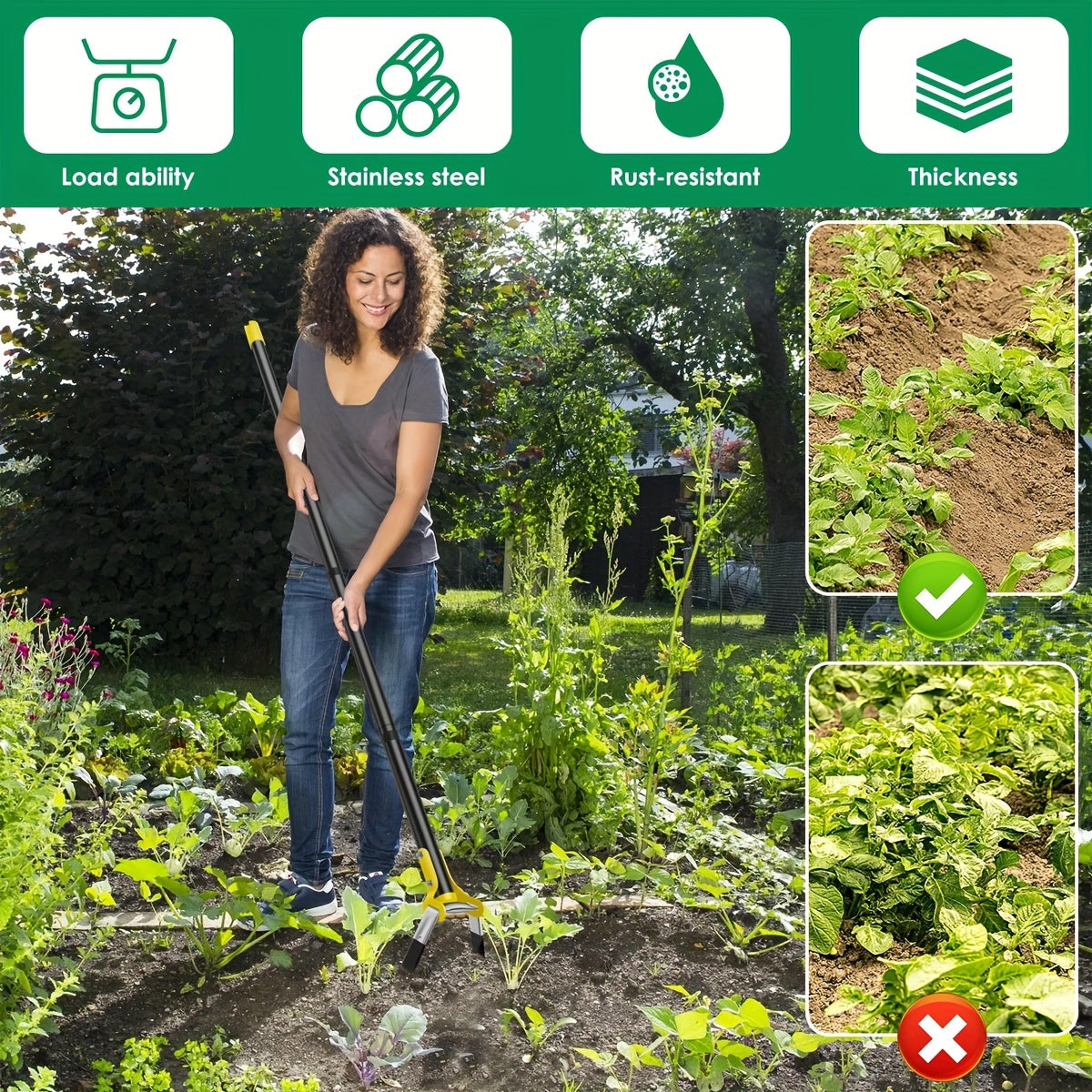 Edelstahl Ergonomisches Gartenwerkzeug mit Dreieckigem Kopf – Zum Unkrautjäten sowie Bodenbearbeitung